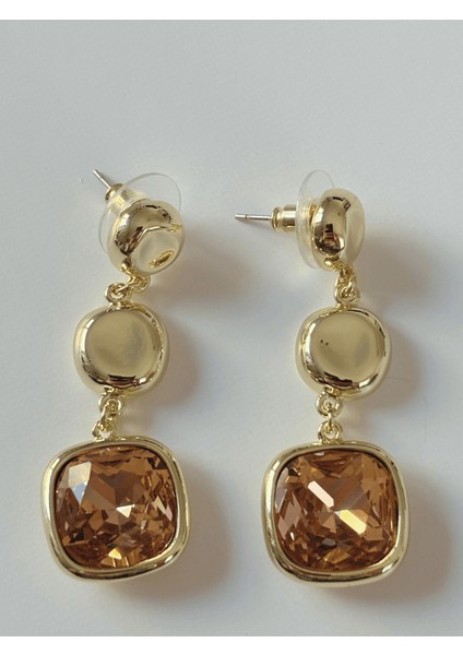 Açık Pembe Tonlarında Kare Şekilli Sallantılı Gold Küpe fiyatları