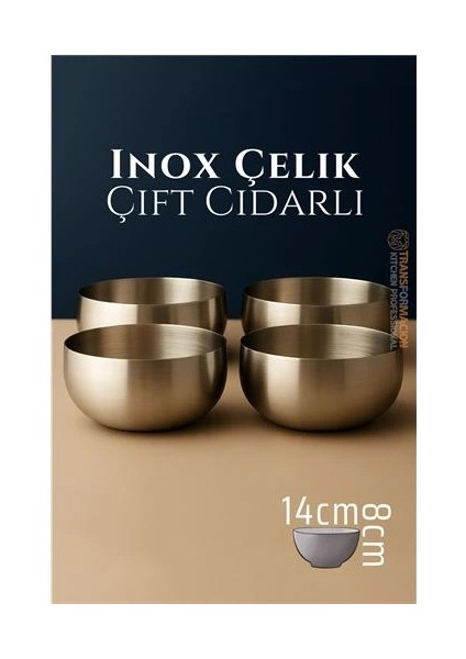 Çift Cidarlı Kase - Inox Çelik Kase 14 cm 4 Lü Set fiyatları