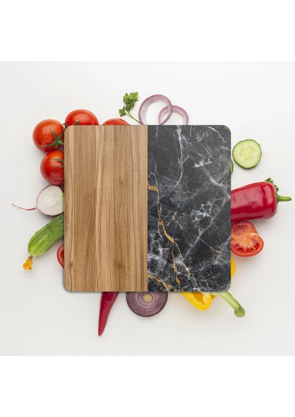 Cam Kesme Tahtası ve Sunumluk Kare Ahşap Mermer Desenli 30X30 cm modelleri