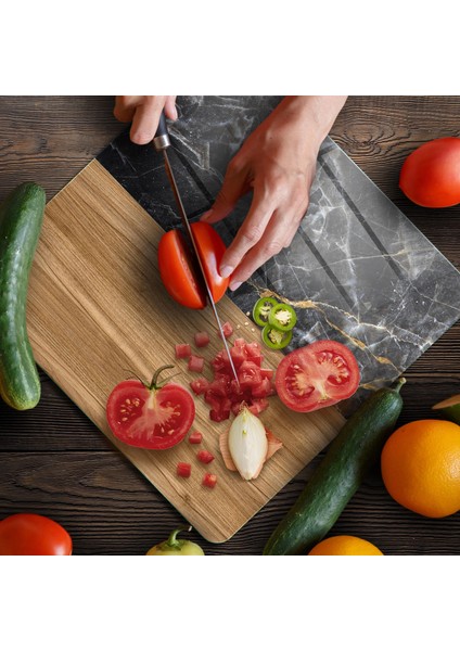 Cam Kesme Tahtası ve Sunumluk Kare Ahşap Mermer Desenli 30X30 cm fırsatları
