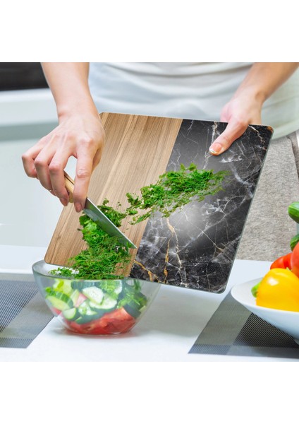 Cam Kesme Tahtası ve Sunumluk Kare Ahşap Mermer Desenli 30X30 cm indirimleri