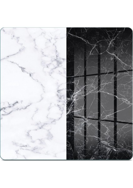 Cam Kesme Tahtası ve Sunumluk Kare Double Siyah Beyaz Mermer Desenli 30X30 cm fiyatları