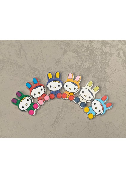 Renkli Desenli Ahşap Süs Düğme Hobi Malzemeleri,aksesuar Süs– 6’lı Paket