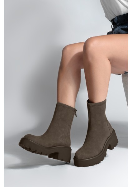 Kadın Arkadan Fermuarlı Acı Kahve Kalın Topuklu Günlük Bot Lofani Kahve Süet fırsatları