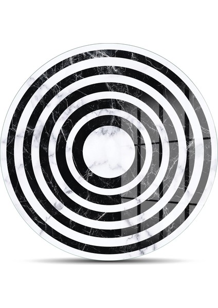 Cam Kesme Tahtası ve Sunumluk Yuvarlak Siyah Beyaz Karışık Mermer Desenli 30X30 cm fiyatları