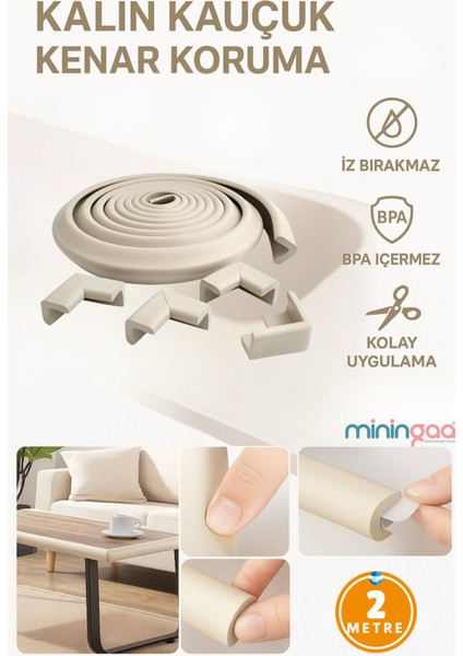 a 2 Metre + 4 Adet Köşe Koruyuculu Esnek ve Yumuşak Kauçuk Gri Renk Kenar Koruyucu