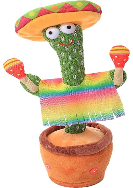 Türkçe ve Yabancı Müzikli, Dans Eden Konuşan Sarjlı Peluş Kaktüs Sarı Şapkalı Gitarlı