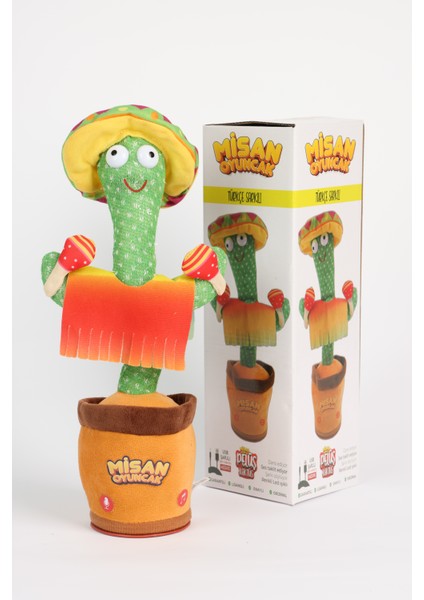 Türkçe ve Yabancı Müzikli, Dans Eden Konuşan Sarjlı Peluş Kaktüs Sarı Şapkalı Gitarlı fırsatları