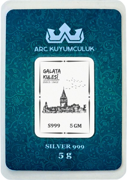 Tarih ve Zarafetin Simgesi Olan Galata Kulesi Temalı Hediyeye Özel 5 Gram 999 Ayar Gümüş KÜLÇESI-669