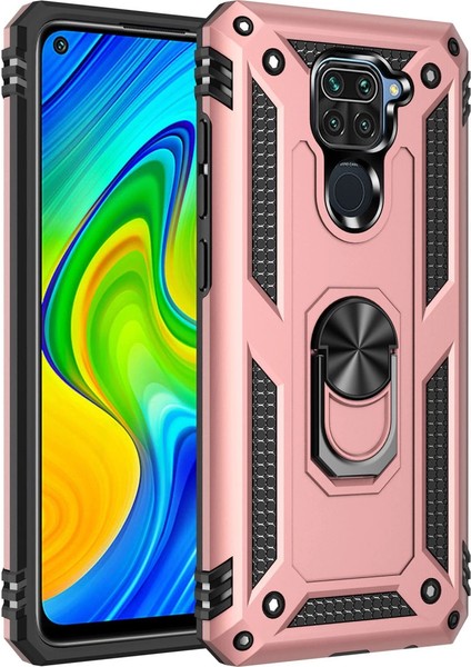 Redmi Note 9 Kılıf Sofya Yüzüklü Silikon Kapak - Rose