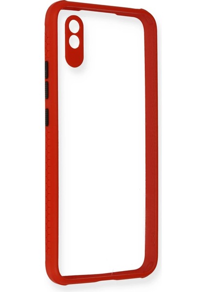Redmi 9A Kılıf Miami Şeffaf Silikon - Kırmızı