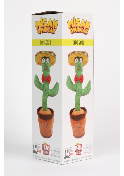 Türkçe ve Yabancı Müzikli, Dans Eden Konuşan Sarjlı Peluş Kaktüs Sarı Şapkalı fiyatları