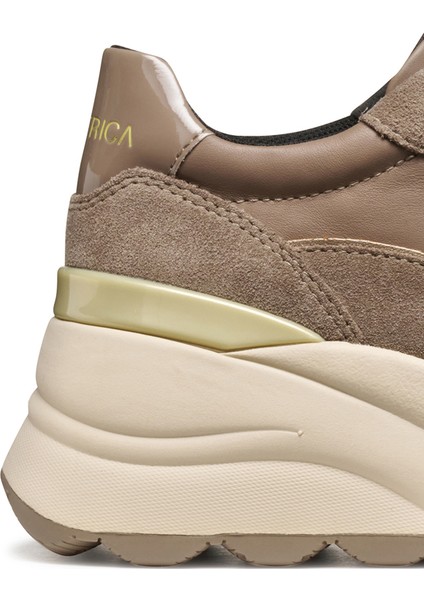 Kadın Vizon D Spherıca EC13 A - Nappa+Sued Bağcıklı Dolgu Topuklu Deri Spor Sneaker D45WAA08522C6029