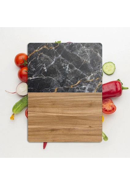 Cam Kesme Tahtası ve Sunumluk Ahşap Mermer Desenli 20X30 cm modelleri