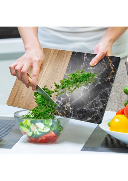 Cam Kesme Tahtası ve Sunumluk Ahşap Mermer Desenli 20X30 cm indirimleri