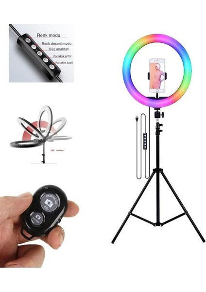 10 Inç LED Ring Light 26 cm Youtuber Makyaj Selfie Video Işığı 2.1m Tripodlu Telefon Tutucu fırsatları