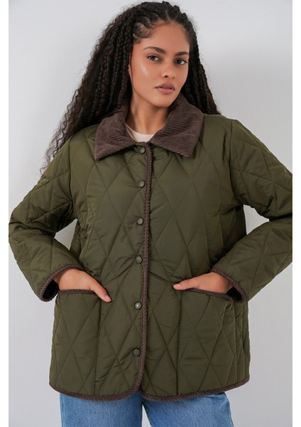 Kadın Kapitone Oversize Mont 5226 - Haki Kahve