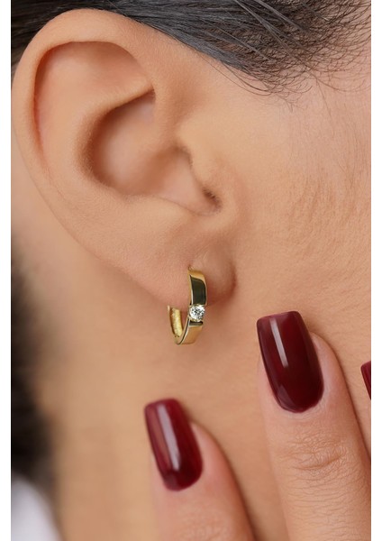 14 Ayar Altın Tektaş Detaylı Halka Küpe modelleri