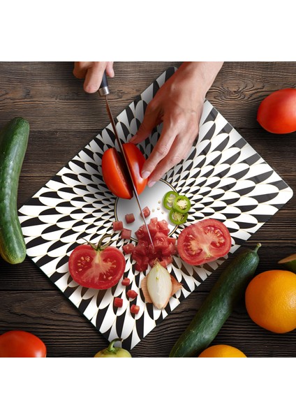 Cam Kesme Tahtası ve Sunumluk Amore Siyah Beyaz Ayna Görünümü Desenli 30X40 cm fırsatları