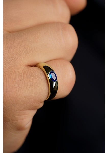 14 Ayar Altın Safir Taşlı Erkek Yüzük