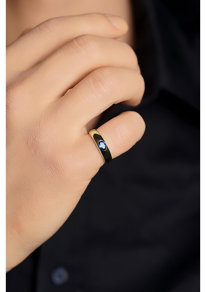 14 Ayar Altın Safir Taşlı Erkek Yüzük fırsatları