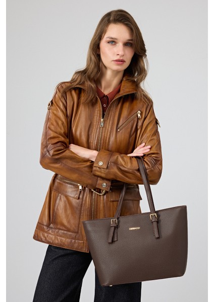 Donatella Kadın Camel Kemerli Kapüşonlu Deri Kaban 25WGE5326NC