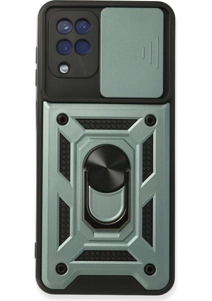 Samsung Galaxy A22 Kılıf Pars Lens Yüzüklü Silikon - Yeşil