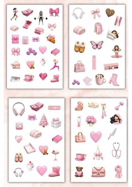 5'li Pembe Temalı Planner Sticker Set-Çıkartma,ajanda,günlük fiyatları