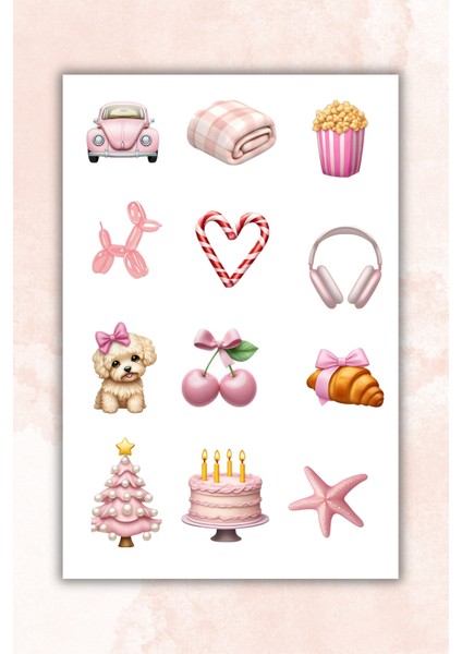 5'li Pembe Temalı Planner Sticker Set-Çıkartma,ajanda,günlük modelleri