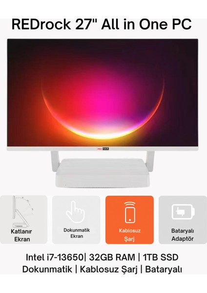 Foldline I7 13650H,32GB,1TB, Katlanır 27" Dokunmatik Ekran, Bataryalı Adaptör, Kablosuz Telefon Şarjı Özelliği, All-In-One Pc