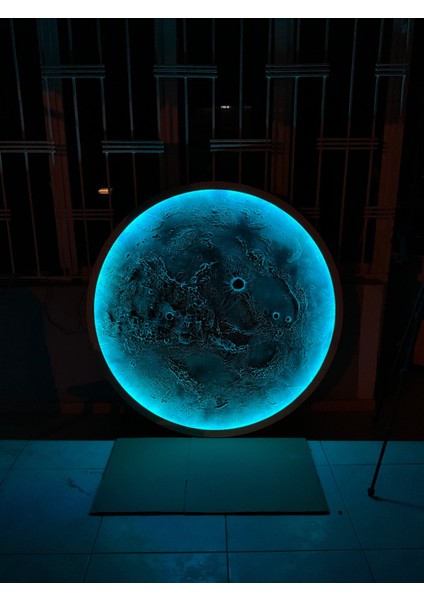 El Yapımı Ay Tablo - 40 cm LED Aydınlatmalı Rgb Bluetooth Telefon Kontrollü Dekoratif Ahşap Tablo fırsatları