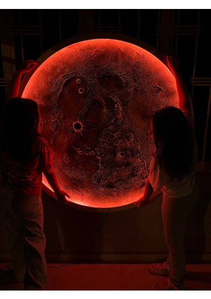 El Yapımı Ay Tablo - 40 cm LED Aydınlatmalı Rgb Bluetooth Telefon Kontrollü Dekoratif Ahşap Tablo