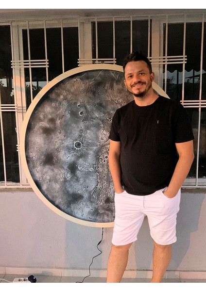 El Yapımı Ay Tablo - 40 cm LED Aydınlatmalı Rgb Bluetooth Telefon Kontrollü Dekoratif Ahşap Tablo modelleri