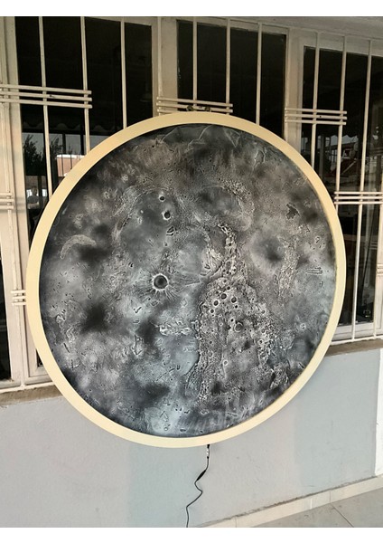 El Yapımı Ay Tablo - 40 cm LED Aydınlatmalı Rgb Bluetooth Telefon Kontrollü Dekoratif Ahşap Tablo