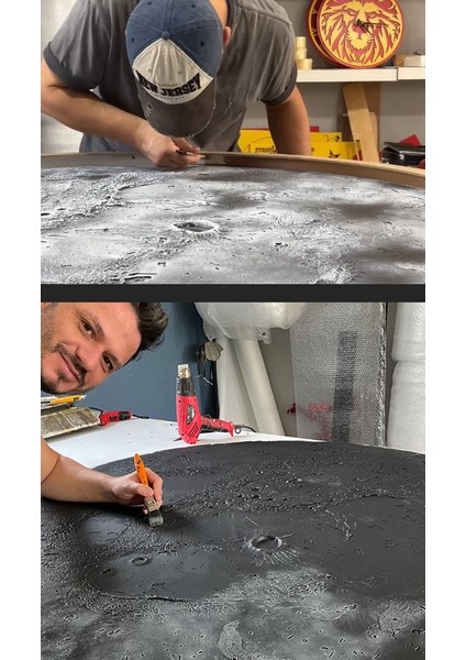 El Yapımı Ay Tablo - 40 cm LED Aydınlatmalı Rgb Bluetooth Telefon Kontrollü Dekoratif Ahşap Tablo