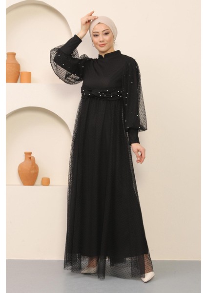 Inci Detaylı Tül Abiye Siyah MSW12238-1 fırsatları