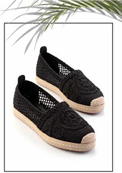 Kadın Espadril Siyah Örgü Tasarım Düz Taban Hafif Tekstil Yapı ile Rahatlık modelleri