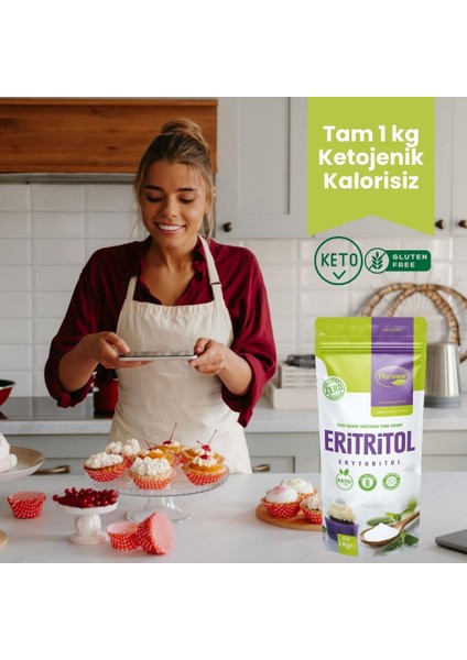 %100 Saf Eritritol 1 kg – Doğal Meyve Aromalı, Kilitli Ambalaj, Vegan ve Keto Diyetine Uygun Tatlandırıcı fırsatları