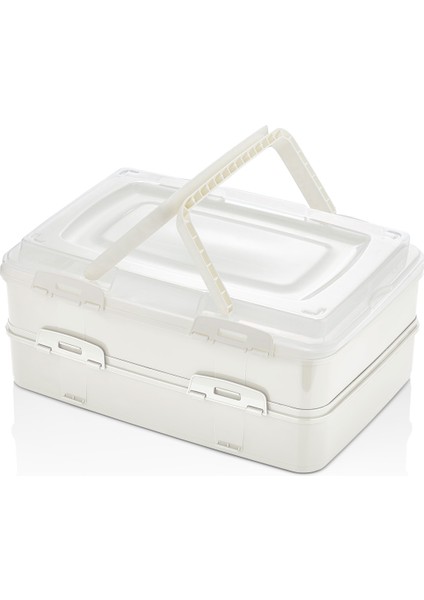 Borcam Taşıma Kabı Qlux Takeaway Pasta Börek Taşıma Saklama Kabı Piknik Kamp Sunum 2 Katlı L-00718