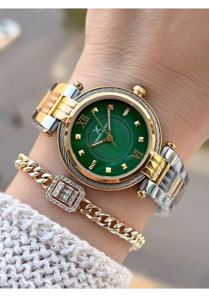 Çelik Kordonlu 2 Yıl Garantili 3 Atm Suya Dayanıklı Kadın Kol Saati+Bileklik BD.10070.4