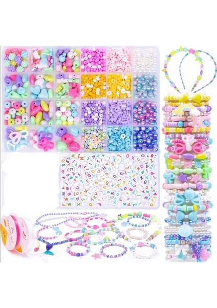 24 Gözlü Kutuda Dev, Incili Hobi Plastik, Harf Boncuk Kum Boncuk, Fimo Boncuk Seti Takı Yapım Seti