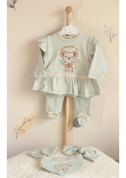 Koala Desenli %100 Pamuk 10 Parça Kız Yenidoğan Hediye Kutusu – Pike, Müslin Set ve 5'li Zıbın Takımı indirimleri