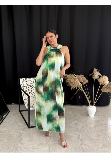 Halter Yaka Şifon Elbise