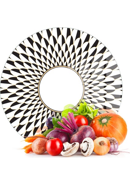 Cam Kesme Tahtası ve Sunumluk Yuvarlak Siyah Beyaz Mermer Çizgi Desenli 30X30 cm