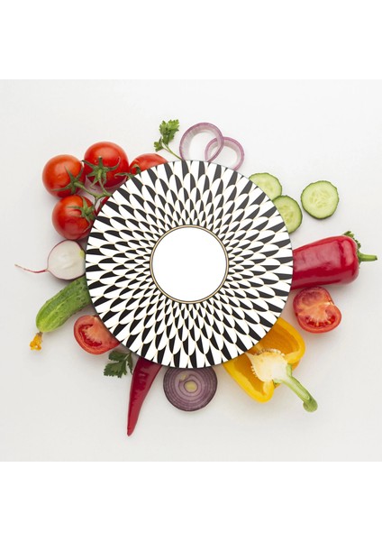 Cam Kesme Tahtası ve Sunumluk Yuvarlak Siyah Beyaz Mermer Çizgi Desenli 30X30 cm fiyatları