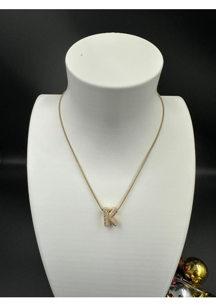 Altın Rengi K Harfi Çelik Kolye