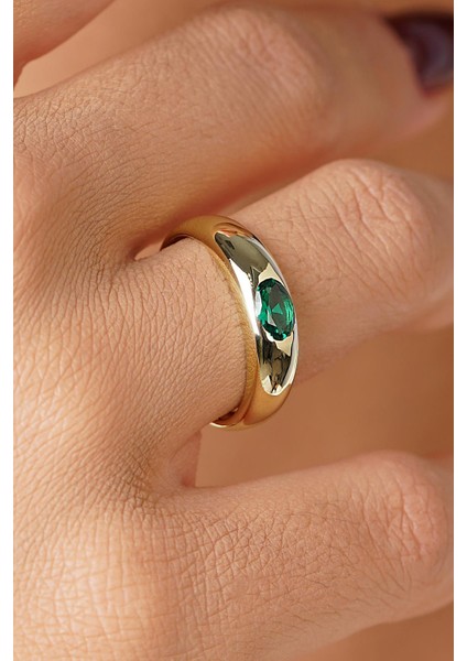 14 Ayar Altın Zümrüt Taşlı Yüzük