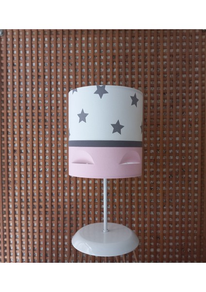 Beyaz Yıldızlı Pembe Motifli 2.li Set M-0403 Kumaş Kaplama Genç ve Çocuk Odası Avize ve Abajur Takımı modelleri