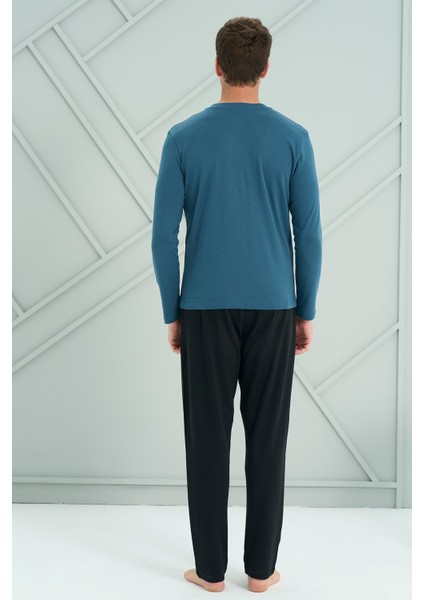 Erkek Interlok Penye Uzun Kol Pijama Takımı 2201 PETROL02 fiyatları