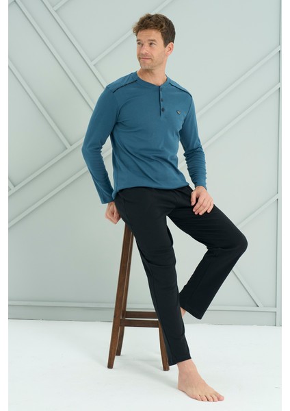 Erkek Interlok Penye Uzun Kol Pijama Takımı 2201 PETROL02 fırsatları